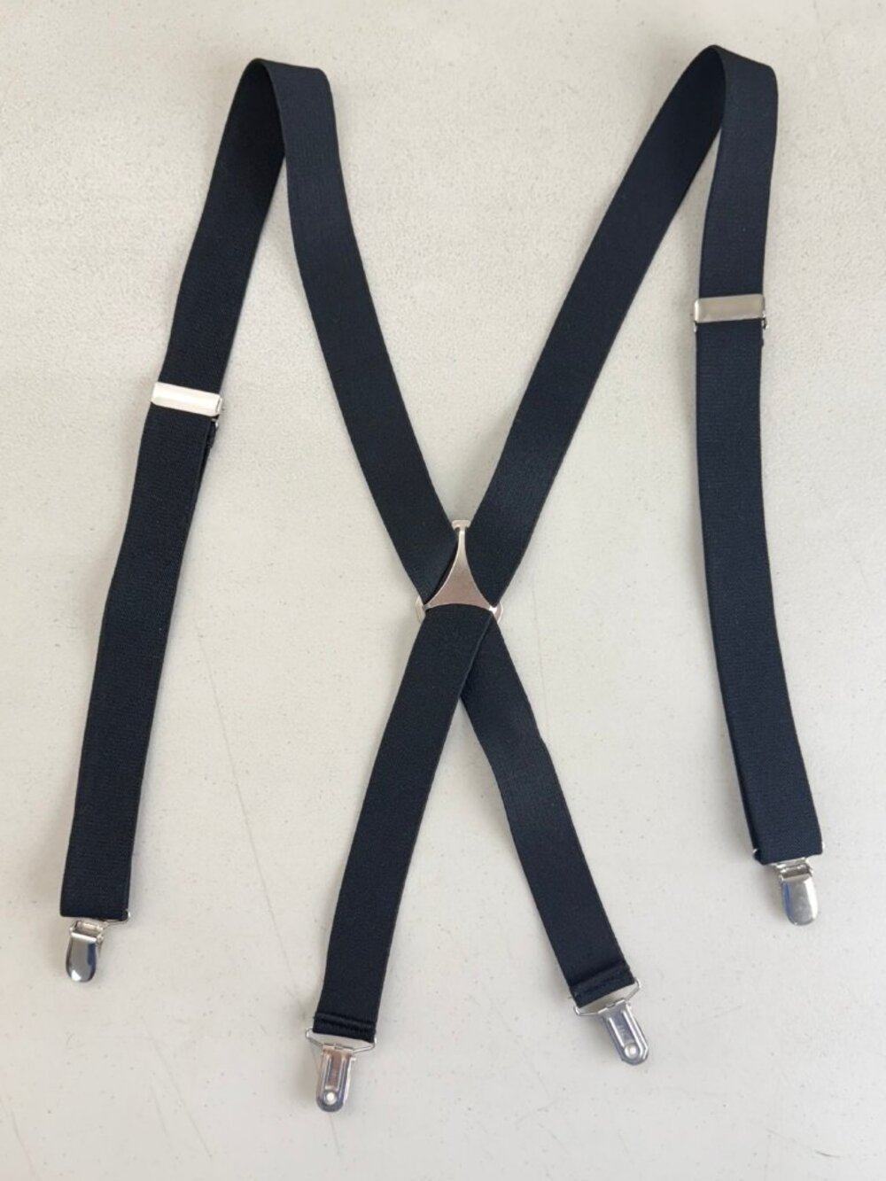 Vintage Black & Silver Tone Strap Suspenders 70s Adjustable One Size Fits Most